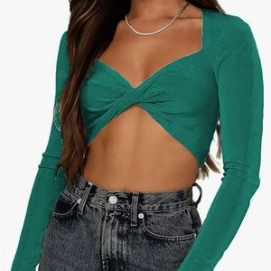 Green twist front crop top